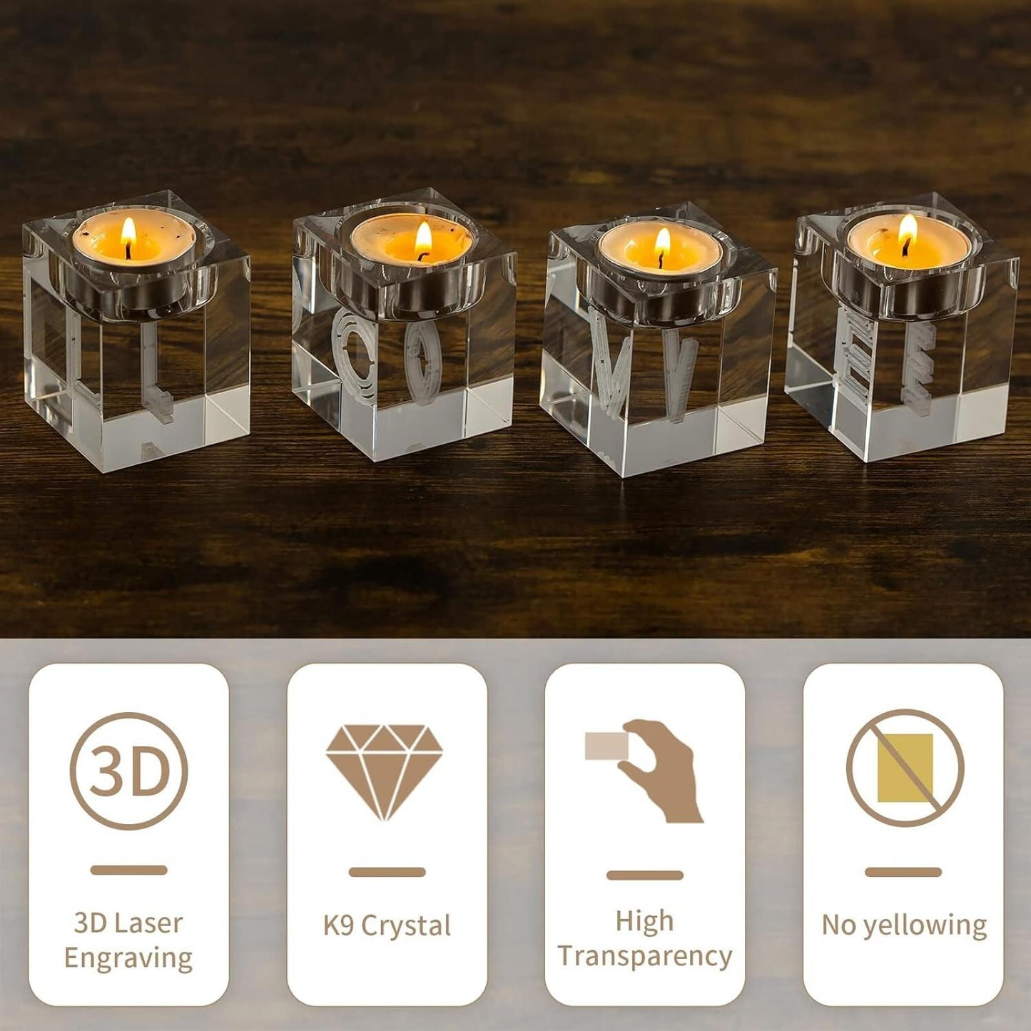 Sziqiqi 4Pcs Crystal Tea Light Candle Holders, Clear Glass love gift present