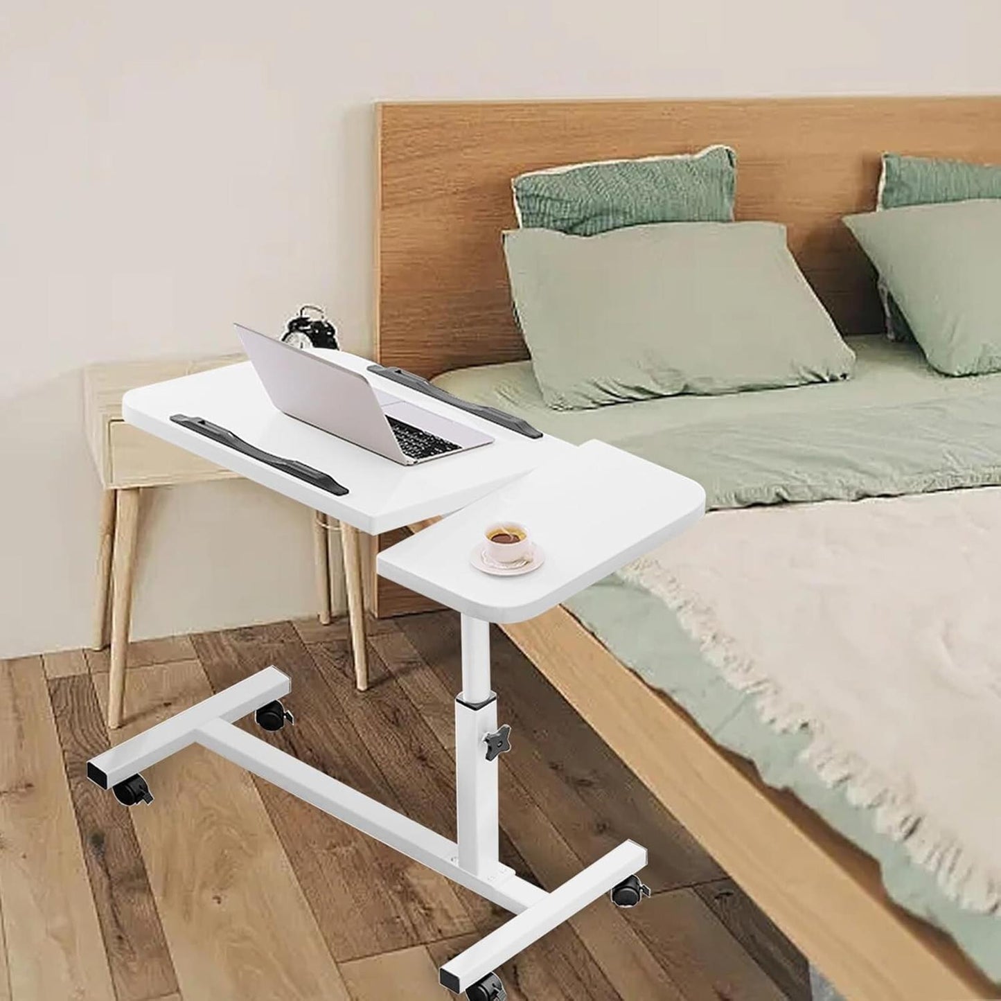 Overbed Table with Wheels Height Angle Adjustable Mobile Coffee Tea Table Laptop
