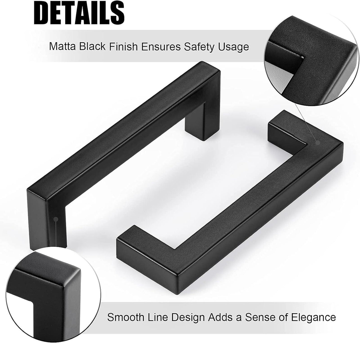 CZC HOME 10 Pack 114mm Cabinet Handles, Stainless Steel Square Shape Black New