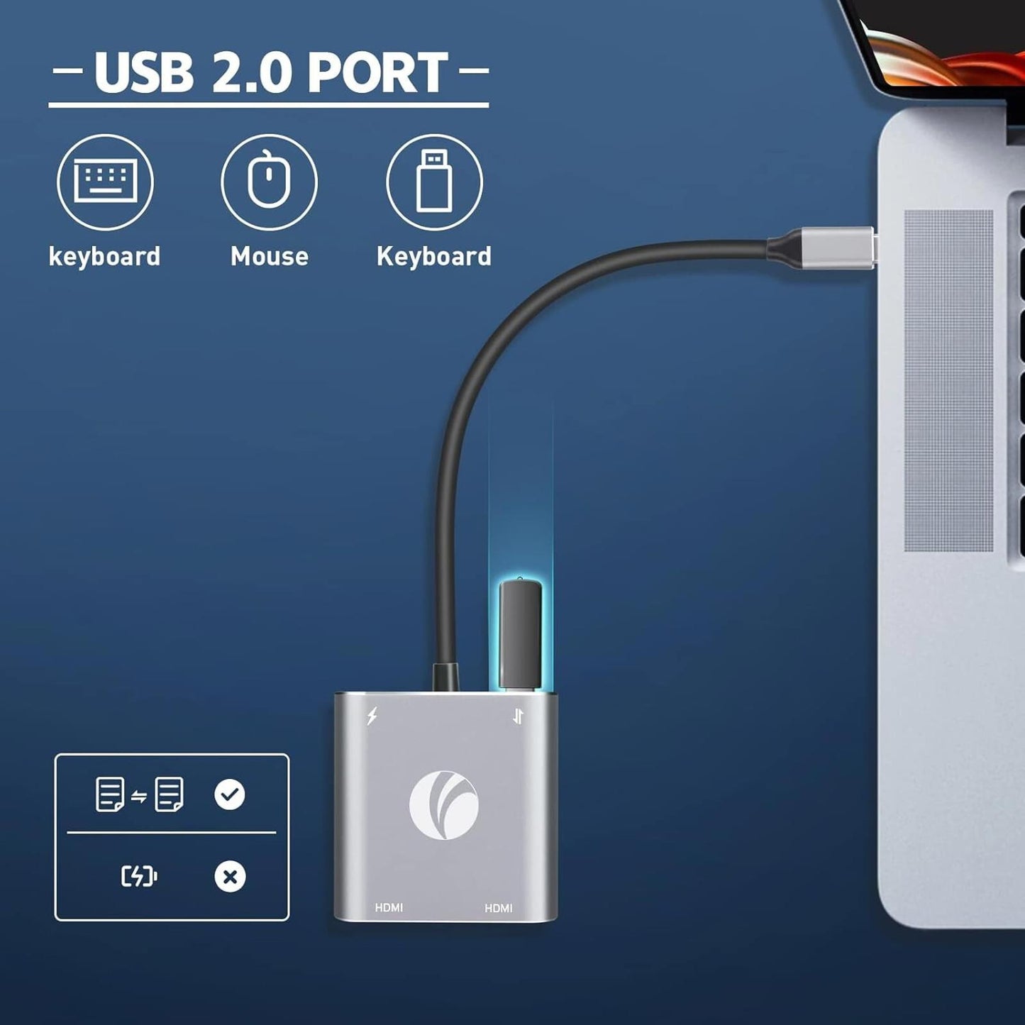VCOM USB C to Dual HDMI Adapter MST, 4K@60Hz and Dual 4K@30Hz 100W PD