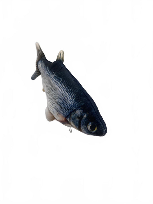 Floppy fish soft cat toy with cat nip sachet 29cm long, zip underneath to add cat nip