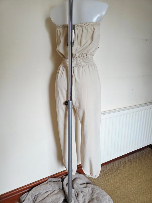 Biege Strapless Jumpsuit with zip up front2135