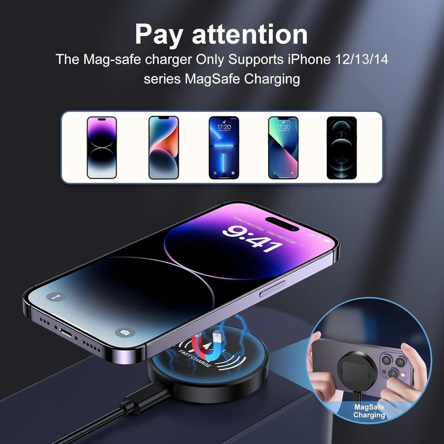 KKM Magnetic Wireless Charger, Compatible with MagSafe Charger Include Adapter