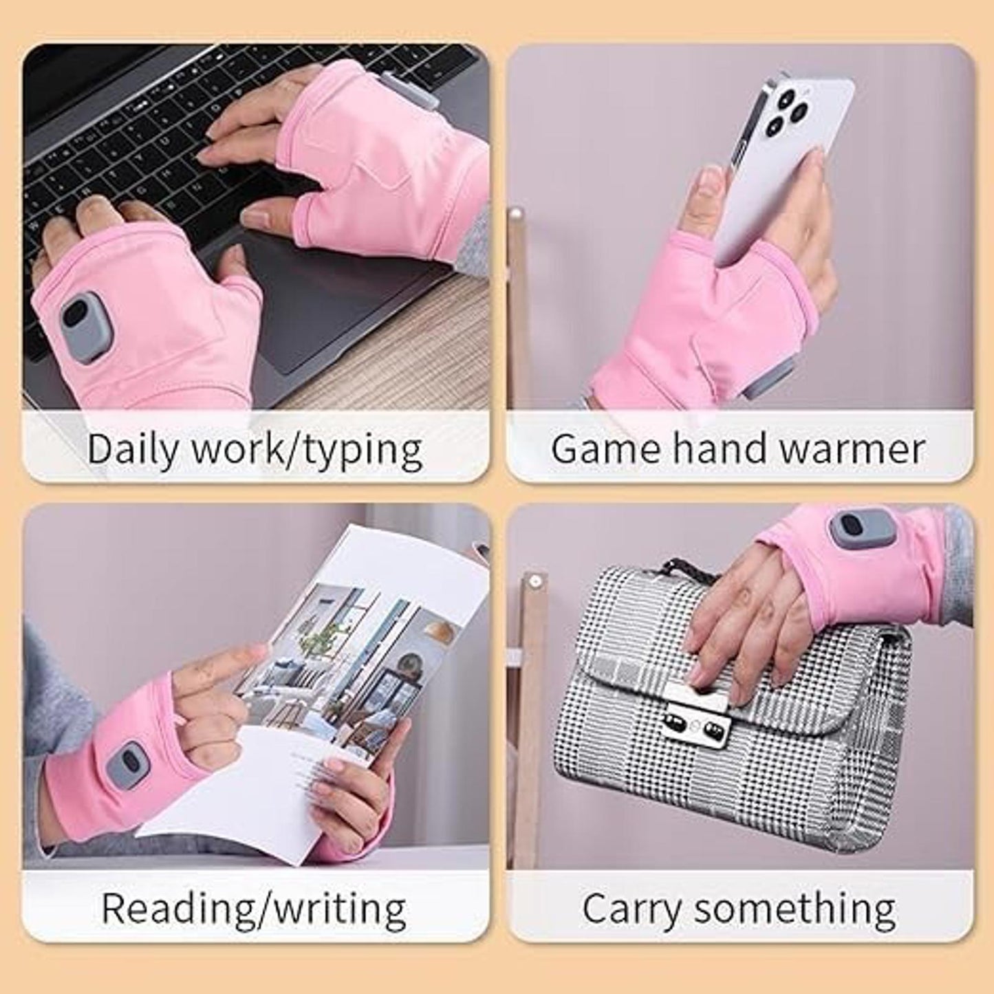 Portable Heated Gloves Digital Display Smart Thermostatic Rechargeable PINK