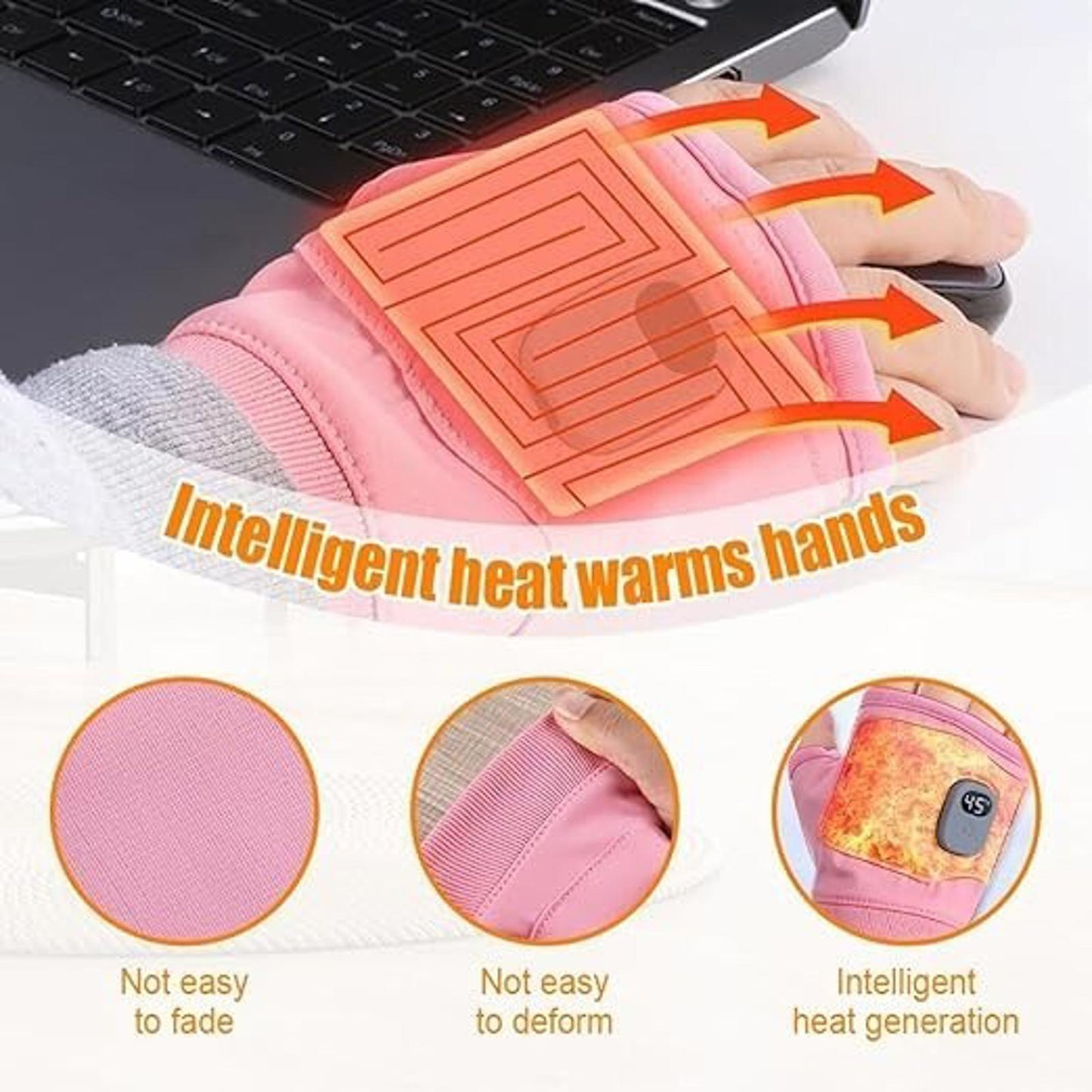 Portable Heated Gloves Digital Display Smart Thermostatic Rechargeable PINK
