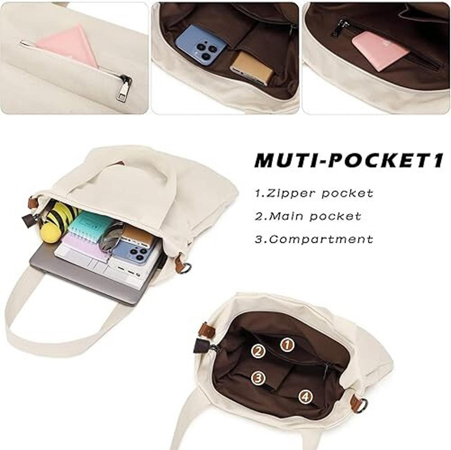 Women Handbag Shoulder Bag Canvas-Vintage Tote Beach Crossbody Baige