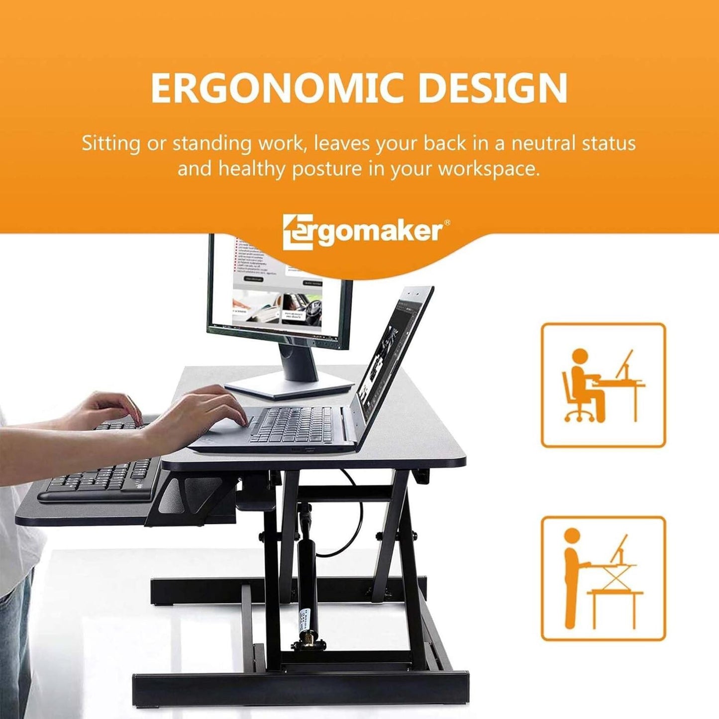 ERGOMAKER Height Adjustable Standing Desk Converter - 81cm (32 Inch)