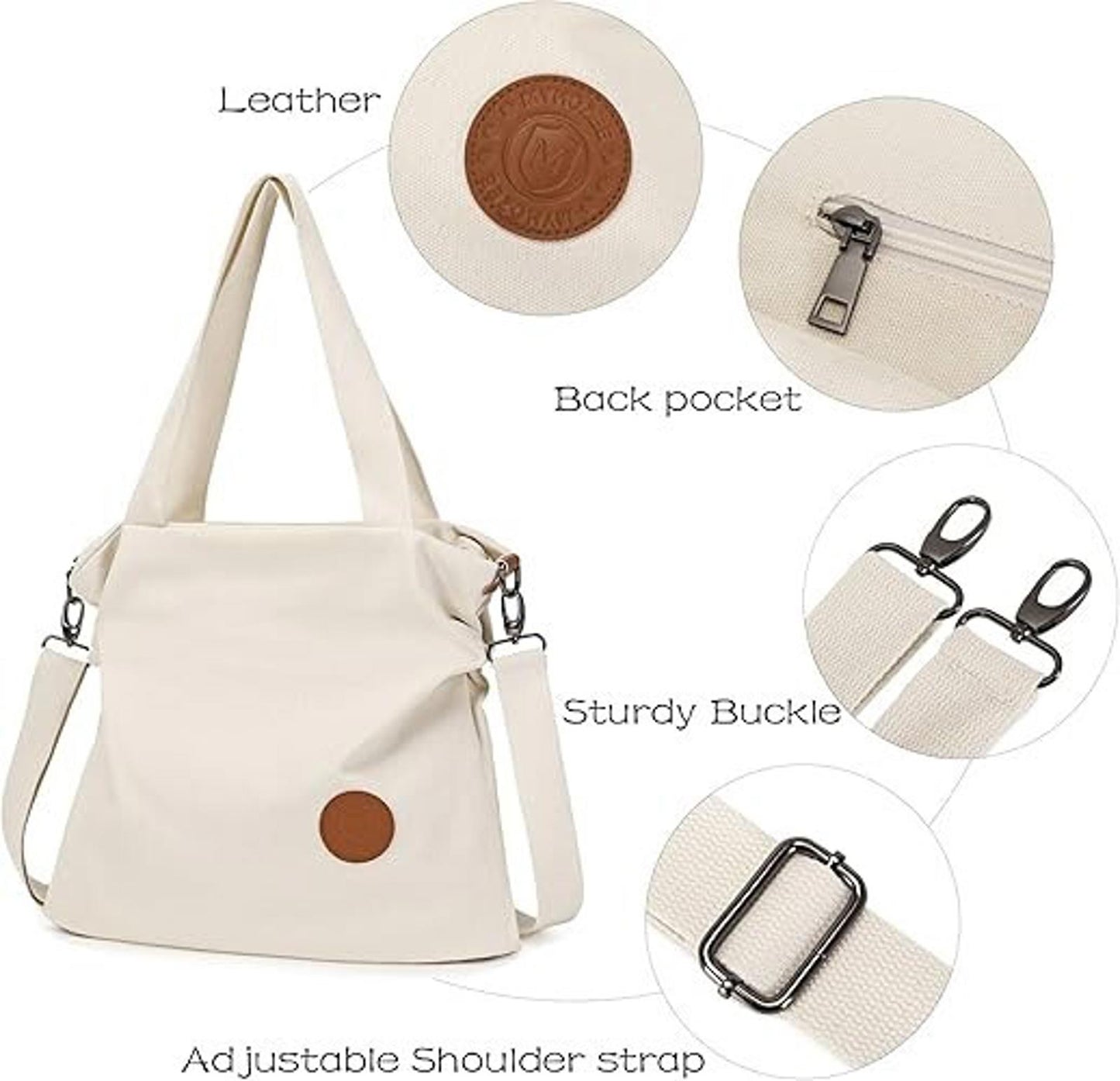 Women Handbag Shoulder Bag Canvas-Vintage Tote Beach Crossbody Baige