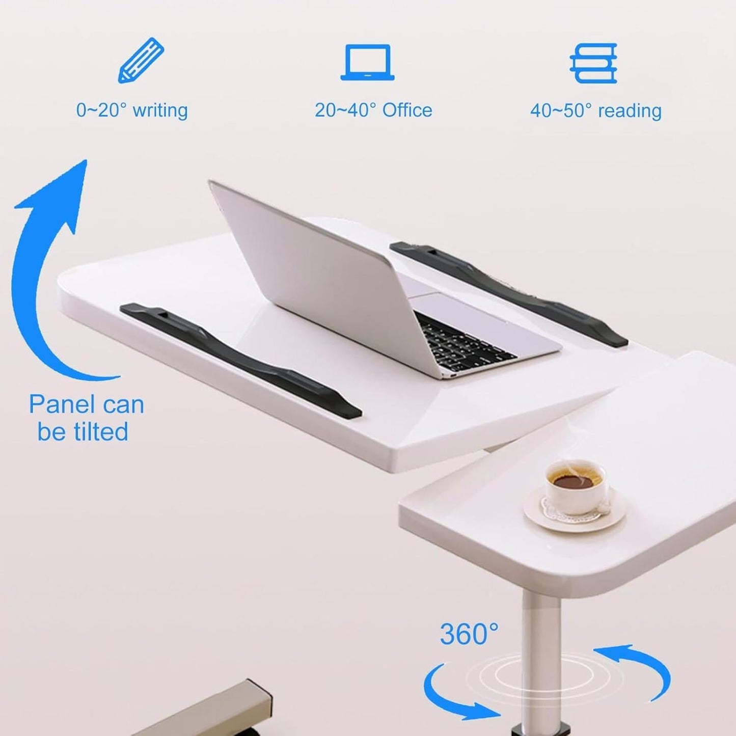 Overbed Table with Wheels Height Angle Adjustable Mobile Coffee Tea Table Laptop