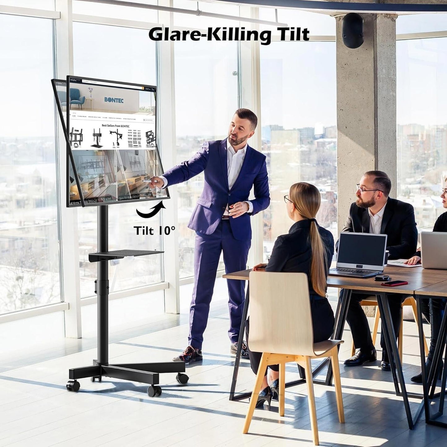 Mobile TV Stand on Wheels Tilt Rolling Up to 25KG VESA 400x400mm 23-60 inch