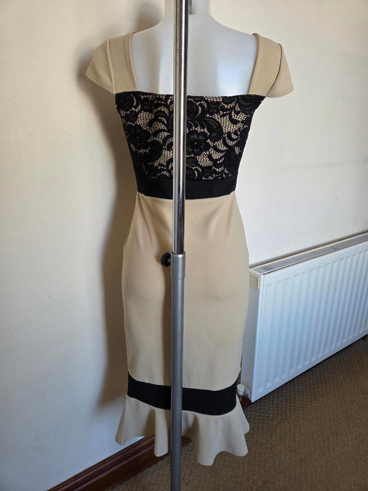 Nude colour formal dress Black lace design 2164