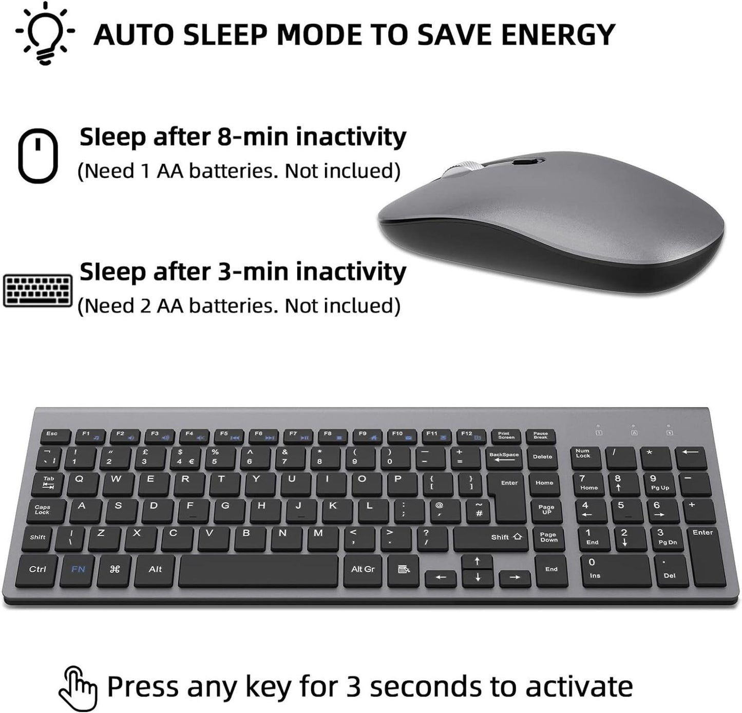 Cimetech Wireless Keyboard & Mouse Combo 2.4G Ultra-Thin Grey