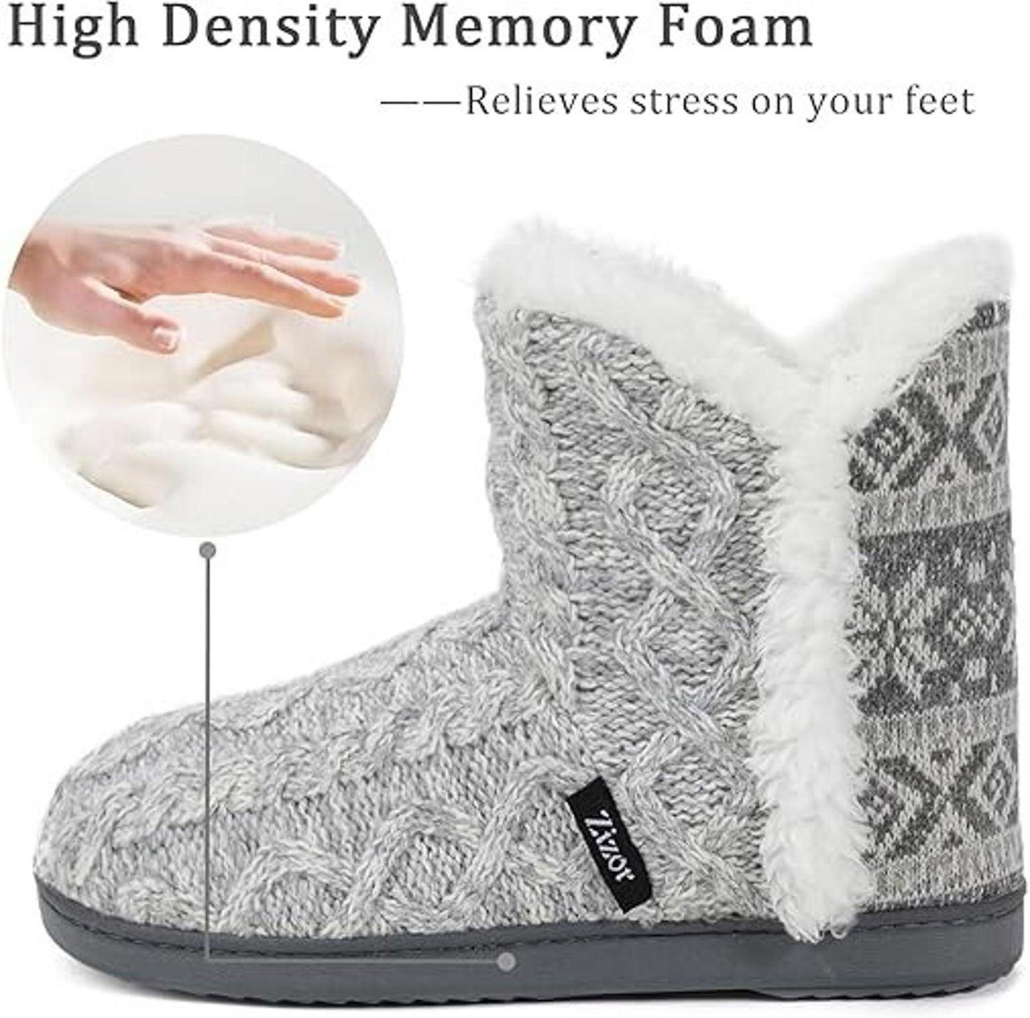 Ladies' Womens Jenna Knit Slipper Boots Memory Foam Fur Lined SIZE 8