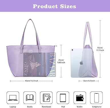 Pangogogo Mauve Nylon Tote Bag - Waterproof Women's Totes - 5 Compartments Tote Bags for Women for Work and Shopping
