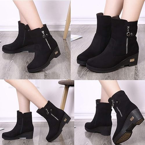 Womens Winter Boots Winter Boots Snow Boots Suede Winter Boots Warm Slip On Booties Lined Wedge Heel Shoes