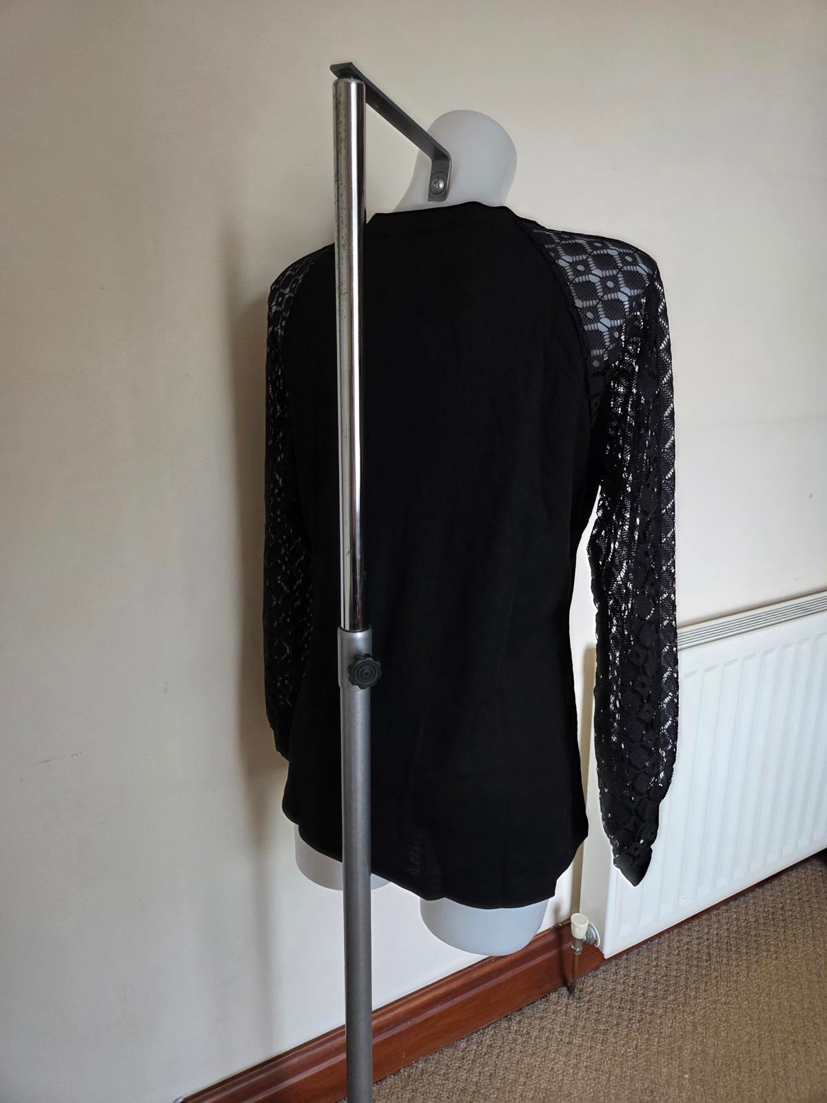 Ladies Long Sleeved Laced Black Top 2466
