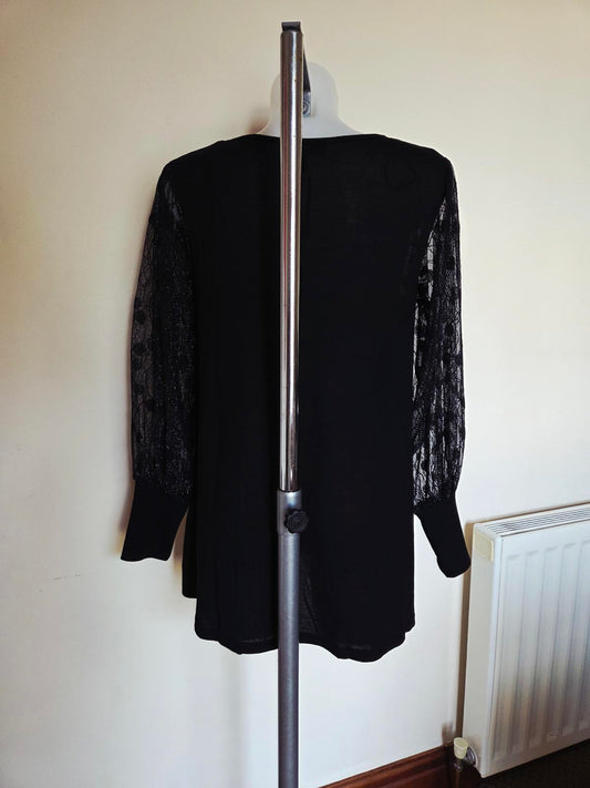 Size S Black Long Sleeve top with lace patterned sleeves 2009 1238