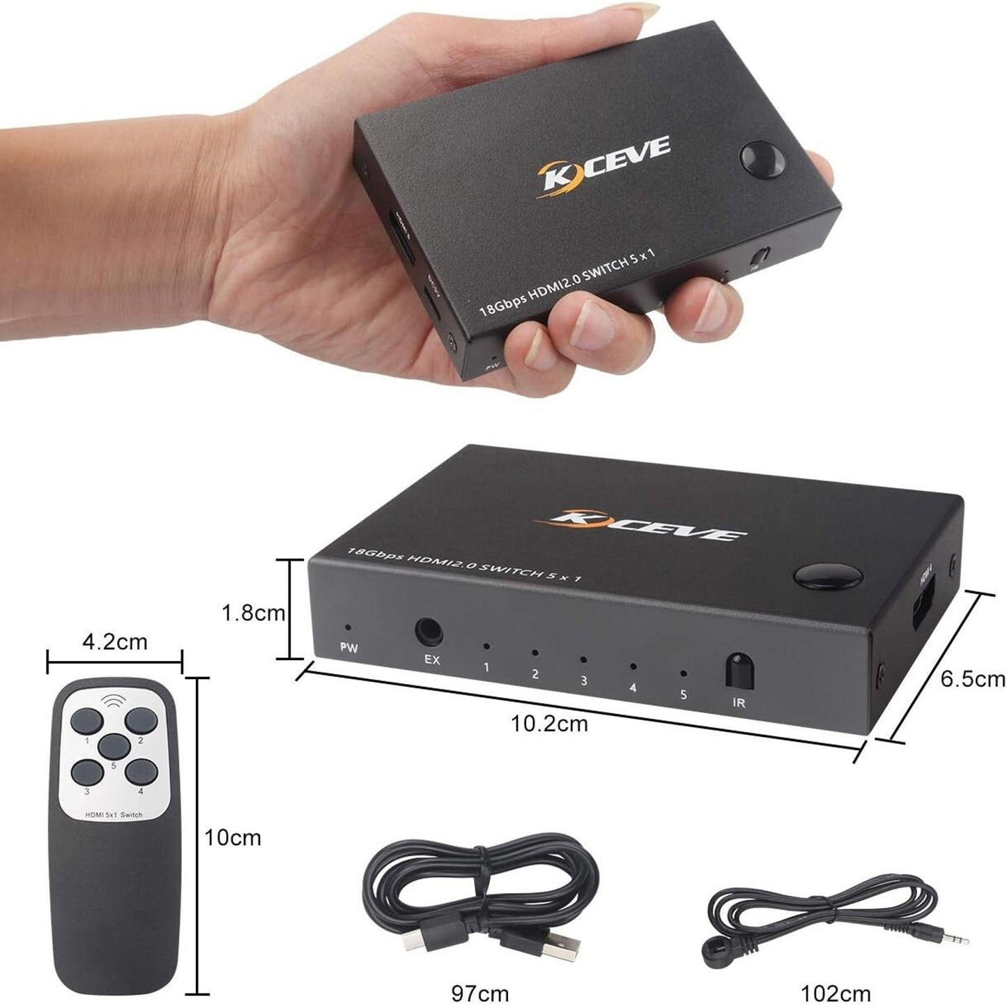 5 in 1 out Ports HDMI Switch 4K@60Hz HDMI 2.0 Remote HDR HDCP2.2 3D 1080P