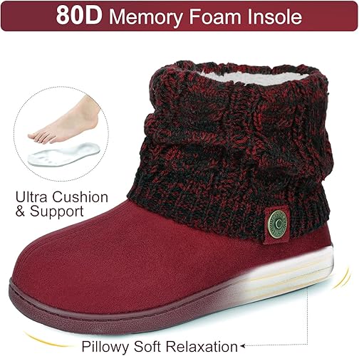 FamilyFairy Women's Woolen Yarn Knit Bootie Slippers Cute Plush Fleece Memory Foam House Shoes 2247