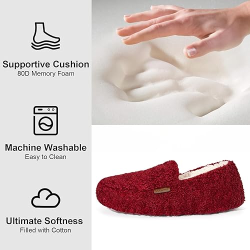 LongBay Women's Fuzzy Full Slippers Memory Foam Warm Winter House Shoes for Ladies Anti-Slip Indoor Rubber Sole