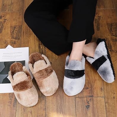Light Grey and Dark grey Size 6 Fluffy Slippers 2270
