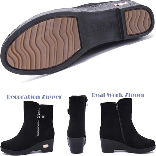 Womens Winter Boots Winter Boots Snow Boots Suede Winter Boots Warm Slip On Booties Lined Wedge Heel Shoes