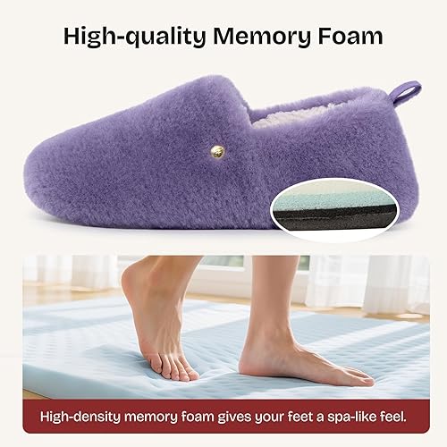 EverFoams Women's Closed-back Slippers Fuzzy Faux Wool Soft Lightweight Non-slip House Shoessize 5-6
