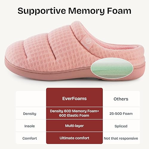 EverFoams Women's Cosy Waffle Slippers Soft Quilted Memory Foam Indoor House Shoes size 5-6