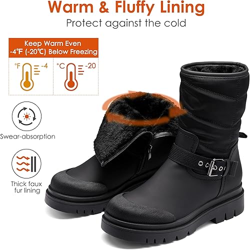 DREAM PAIRS Women's Snow Boots, Smooth PU Thick Sole with Strap Trim on The RIST