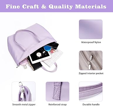 Pangogogo Mauve Nylon Tote Bag - Waterproof Women's Totes - 5 Compartments Tote Bags for Women for Work and Shopping