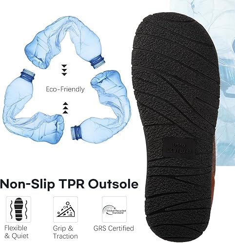 LongBay Men's Wool-Like Slippers Warm Memory Foam House Shoes with Soft Sherpa Lining for Indoor Outdoor
