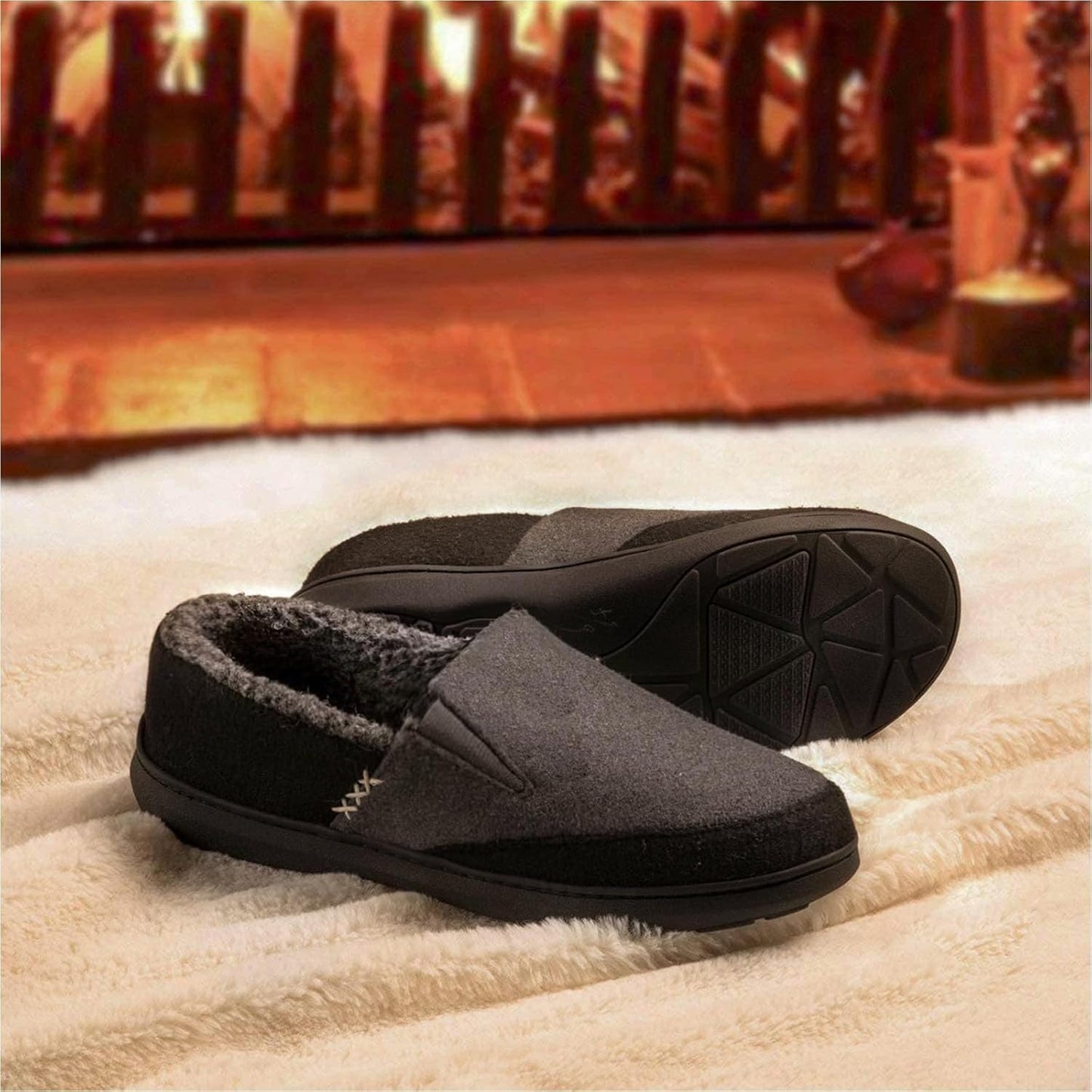 Zigzagger Men's fuzzy microsuade moccasin Slippers Memory Foam Indoor outdoor 1226