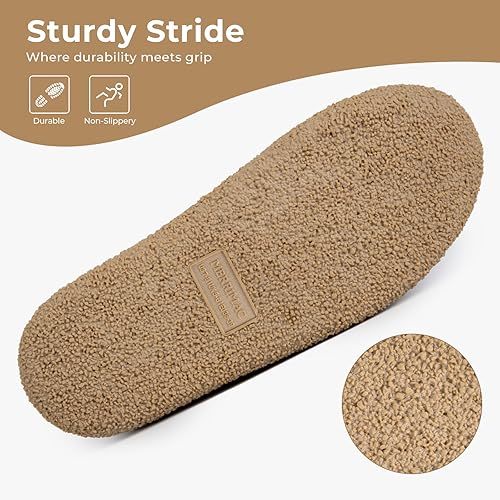 MERRIMAC Women's Faux Felt Slippers Closed-back Warm Comfy Non-slip Memory Foam Indoor House Shoes with Elastic Gores size 7-8
