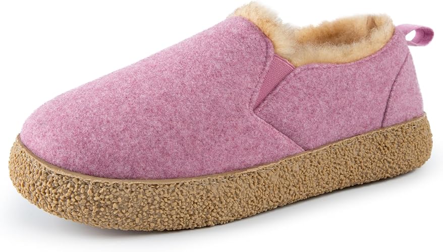 MERRIMAC Women's Faux Felt Slippers Closed-back Warm Comfy Non-slip Memory Foam Indoor House Shoes with Elastic Gores size 7-8
