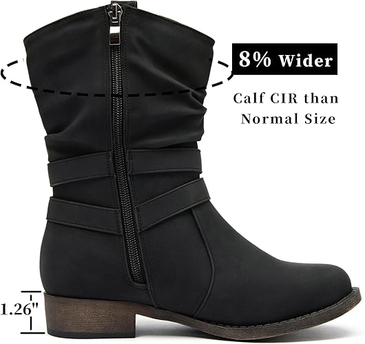 Ataiwee Women's Mid-Calf Cowboy Cowgirl Boots with Low Chunky Heel, Side Zipper, Motorcycle Style, Classic Round Toe,Fashion Western (Black/Dark Brown/Grey) Boots. size 7.5