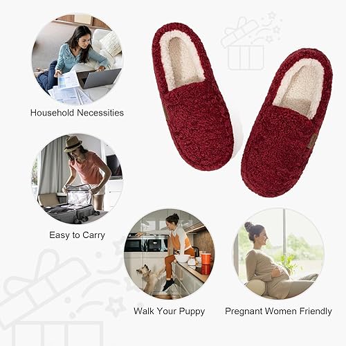 LongBay Women's Fuzzy Full Slippers Memory Foam Warm Winter House Shoes for Ladies Anti-Slip Indoor Rubber Sole