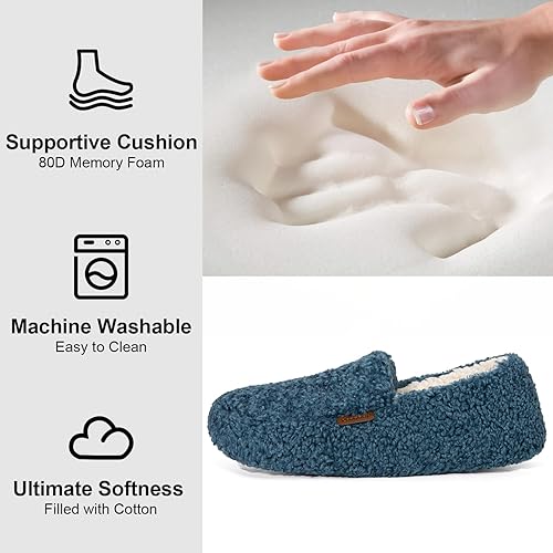 LongBay Women's Fuzzy Full Slippers Memory Foam Warm Winter House Shoes for Ladies Anti-Slip Indoor Rubber Sole