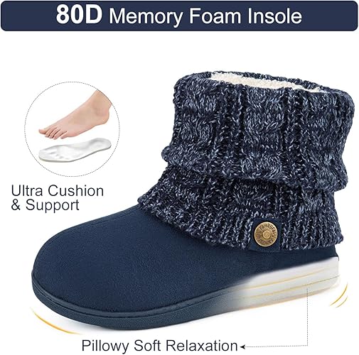 FamilyFairy Women's Woolen Yarn Knit Bootie Slippers Cute Plush Fleece Memory Foam House Shoes 2247
