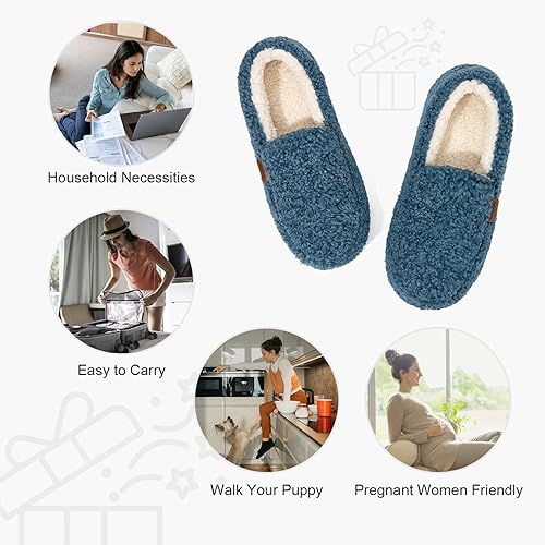 LongBay Women's Fuzzy Full Slippers Memory Foam Warm Winter House Shoes for Ladies Anti-Slip Indoor Rubber Sole