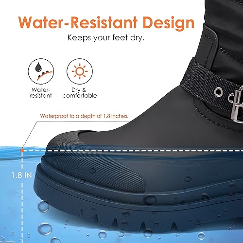 DREAM PAIRS Women's Snow Boots, Smooth PU Thick Sole with Strap Trim on The RIST