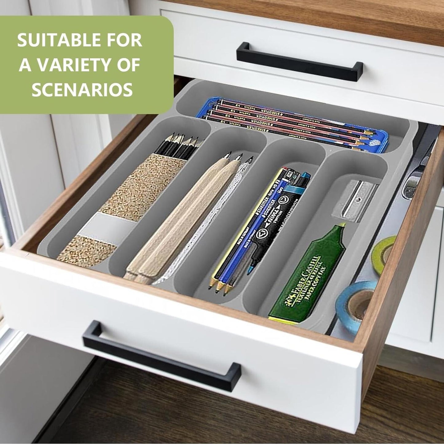 JSUOEO Cutlery Drawer Organiser, Grey, extendable, New, uk