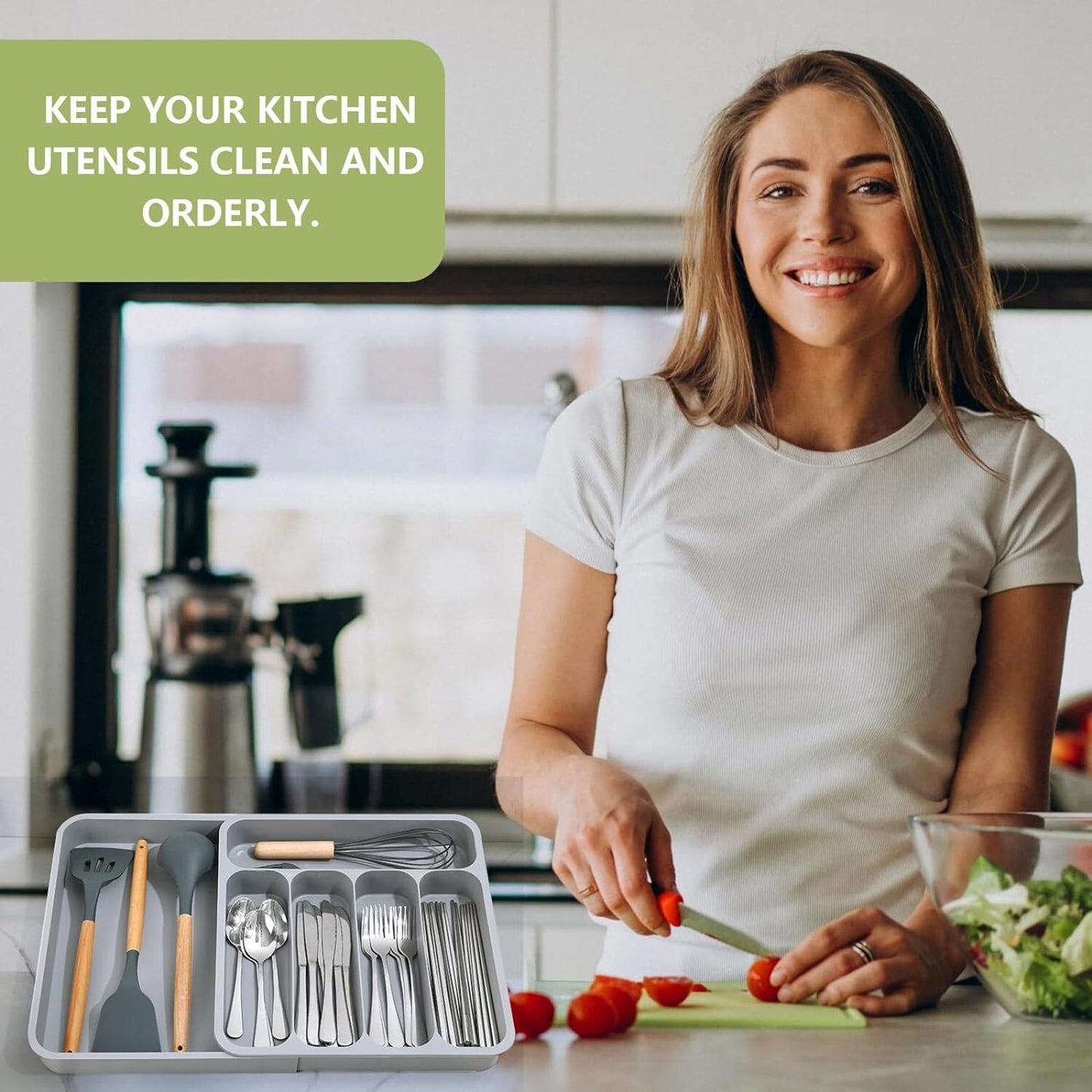 JSUOEO Cutlery Drawer Organiser, Grey, extendable, New, uk