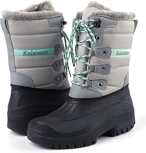 Knixmax Women's Men's Snow Boots Mucker Winter Shoes Waterproof Soles, Fur Lined, Stable Yard Boots, Lace-Up, Horse Riding, Hunting, Outdoor Walking