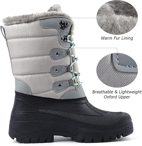 Knixmax Women's Men's Snow Boots Mucker Winter Shoes Waterproof Soles, Fur Lined, Stable Yard Boots, Lace-Up, Horse Riding, Hunting, Outdoor Walking