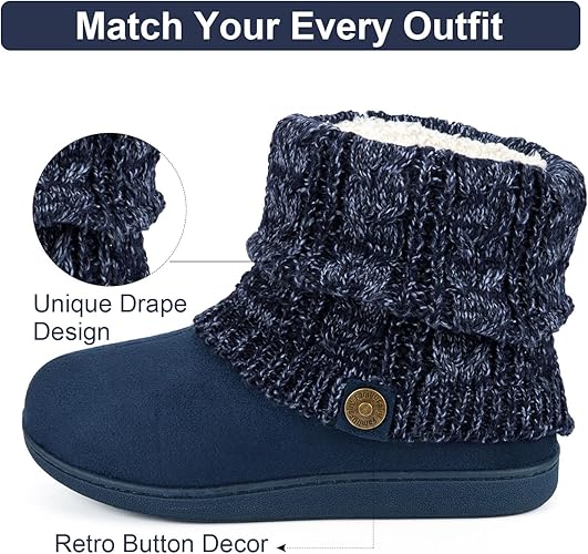 FamilyFairy Women's Woolen Yarn Knit Bootie Slippers Cute Plush Fleece Memory Foam House Shoes 2247