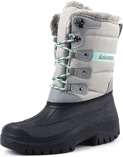 Knixmax Women's Men's Snow Boots Mucker Winter Shoes Waterproof Soles, Fur Lined, Stable Yard Boots, Lace-Up, Horse Riding, Hunting, Outdoor Walking