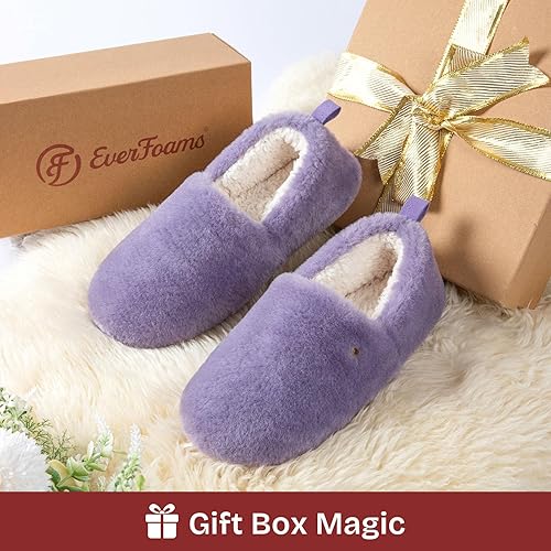 EverFoams Women's Closed-back Slippers Fuzzy Faux Wool Soft Lightweight Non-slip House Shoessize 5-6
