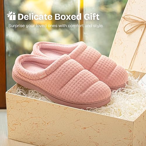 EverFoams Women's Cosy Waffle Slippers Soft Quilted Memory Foam Indoor House Shoes size 5-6
