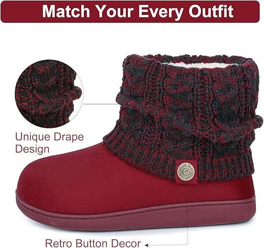 FamilyFairy Women's Woolen Yarn Knit Bootie Slippers Cute Plush Fleece Memory Foam House Shoes 2247