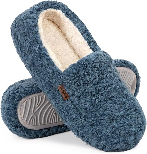 LongBay Women's Fuzzy Full Slippers Memory Foam Warm Winter House Shoes for Ladies Anti-Slip Indoor Rubber Sole